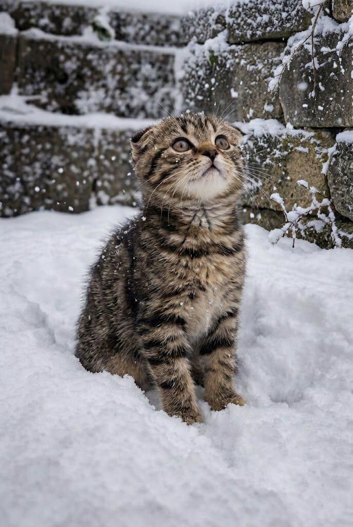 First time seeing snow. He is not impressed, just confused❄️🐱