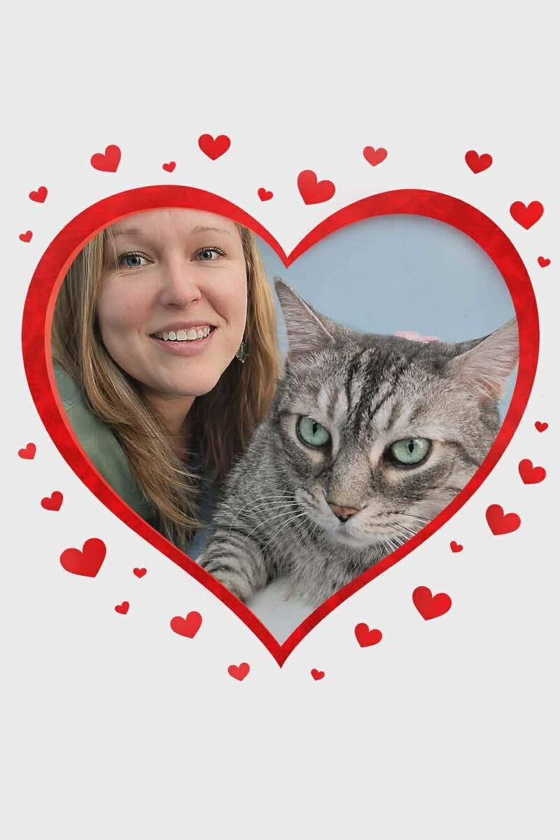 Émilie (the cat whisperer of our shelter) and the grumpy Bobby are wishing you a great Valentines Day ❤️❤️❤️