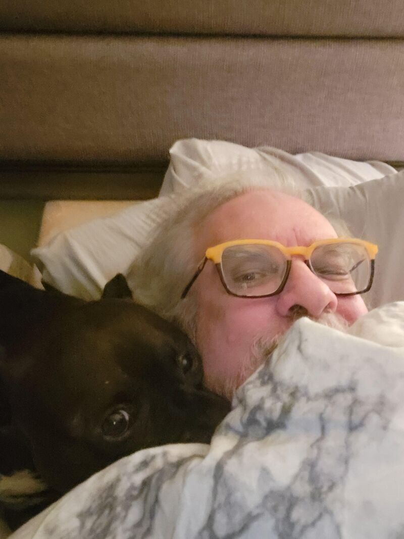Yes, Bodhi sleeps in the bed with me!